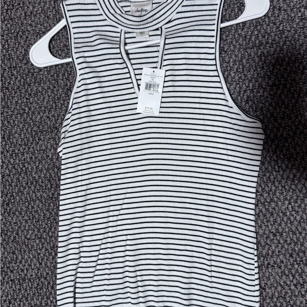 Daytrip Black and White Striped Tank Top